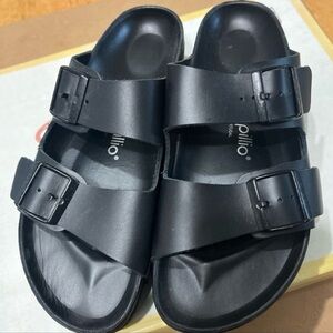 Papillio Black Double Buckle Sandals